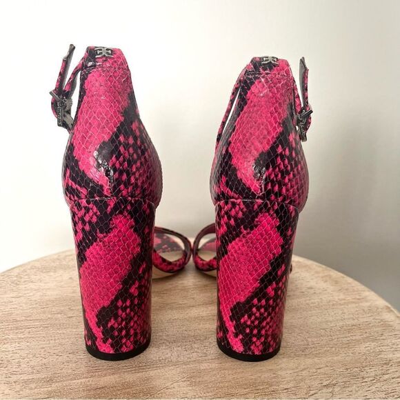 Sam Edelman Yaro Hot Pink Python Snake Block Heel Open Toe Sandals Sz 7 NWOB - Picture 7 of 12